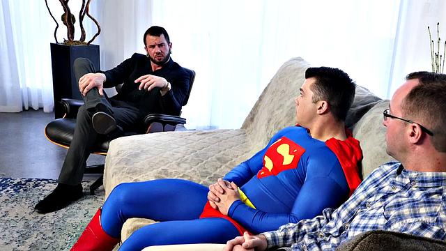 Bottom with glasses barebacked in cosplay by jocks