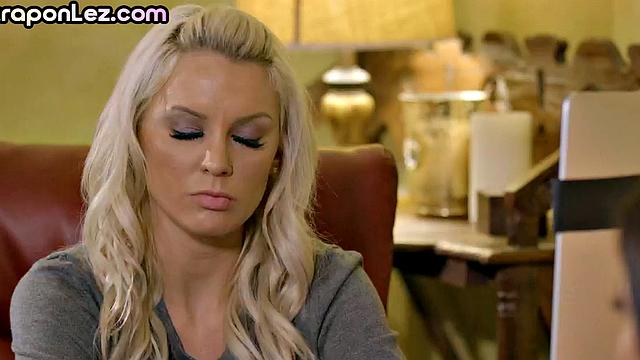 Facesitting lez pleasing big-titted babes wet pussy