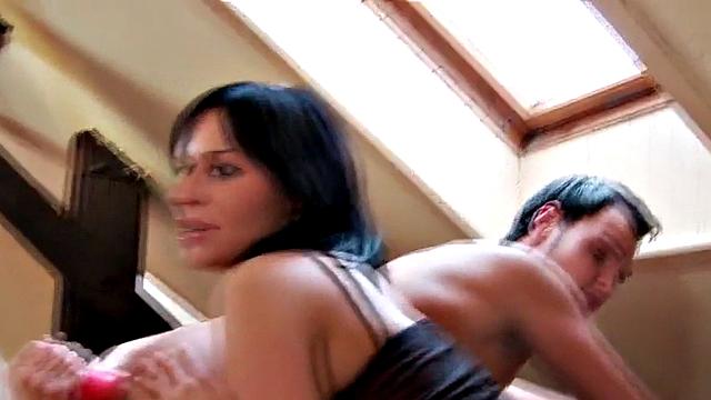 Pegging femdom drills guy at home in CFNM with dildo