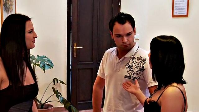 Pegging femdom drills guy at home in CFNM with dildo