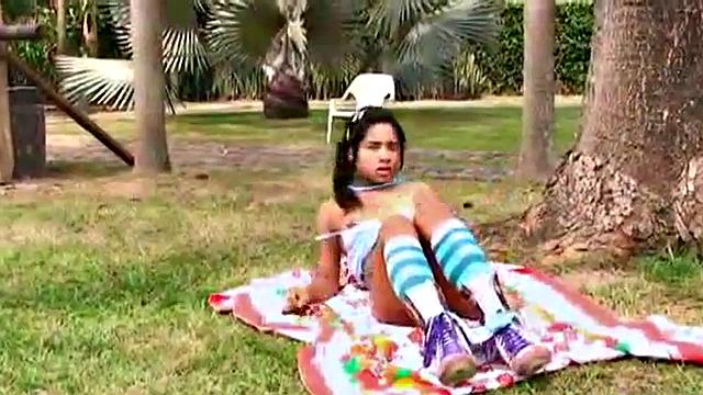 Tobie goes solo masturbating outdoors