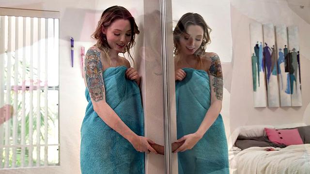 Ailee Anne jumps out of the shower and onto her friend's cock