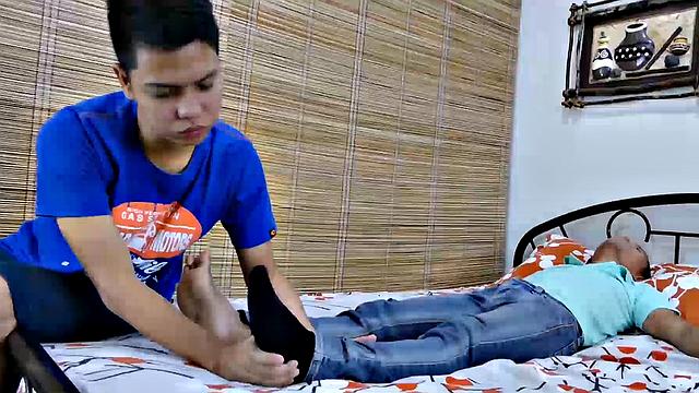 Asian boy Alex is lying in bed when Arjo enters and sees him wearing new Italian leather dress shoes. Arjo has a major foot fetish as well as fetish for dress shoes.