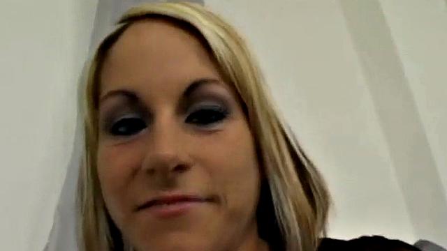 Horny blonde fingered then takes cumshot