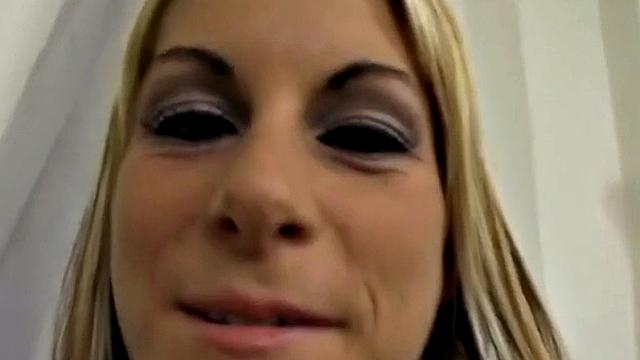 Horny blonde fingered then takes cumshot