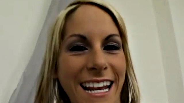 Horny blonde fingered then takes cumshot