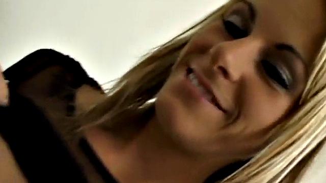 Horny blonde fingered then takes cumshot