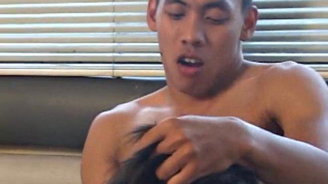 Twink Asian sucking off partner while assfucked for cumshot