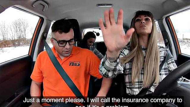 Driving students give head to instructor