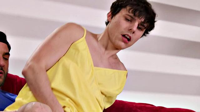 Crossdresser twink barebacked by big jock in tiny ass