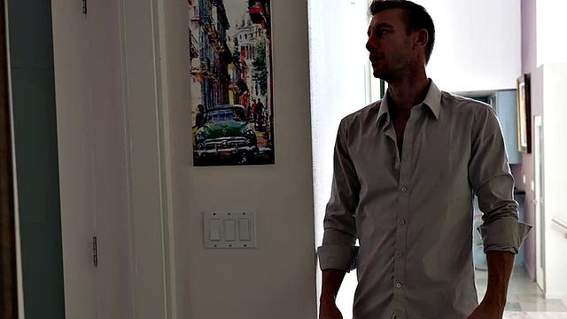 Fiery redhead Scarlett Mae fucks husband's friend after masturbating