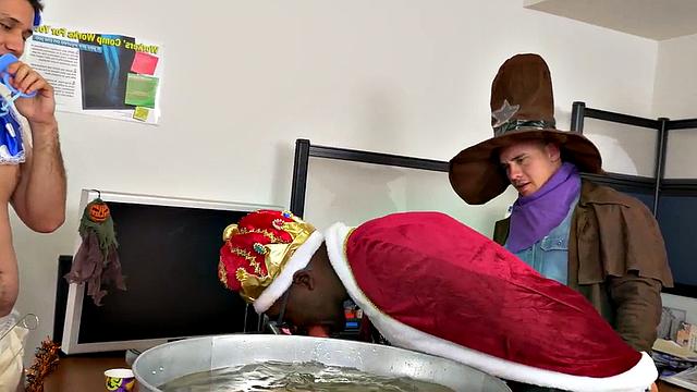 Watch as amateur in uniform tattoos & barebacks tiny cock at the office