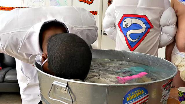 Watch as amateur in uniform tattoos & barebacks tiny cock at the office