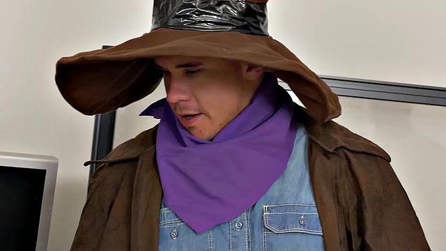 Watch as amateur in uniform tattoos & barebacks tiny cock at the office