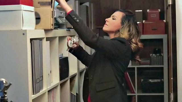 Office babe with huge tits gets off on dick and pussy play