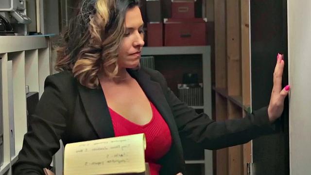 Office babe with huge tits gets off on dick and pussy play