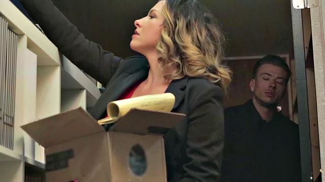 Office babe with huge tits gets off on dick and pussy play