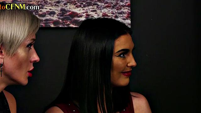 CFNM perverted sluts jerk off cock while sucking