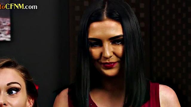 CFNM perverted sluts jerk off cock while sucking