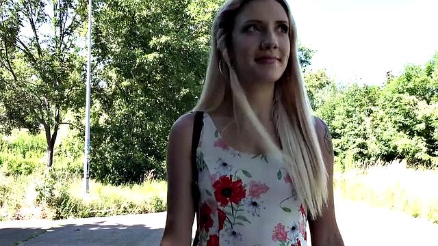 Deepthroating POV tattoo teen gets outdoor fuck for money