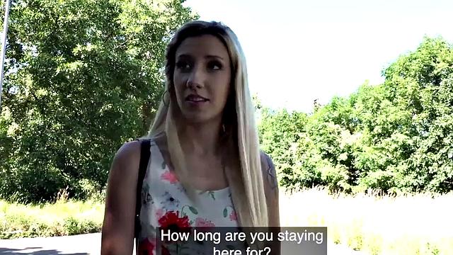 Deepthroating POV tattoo teen gets outdoor fuck for money