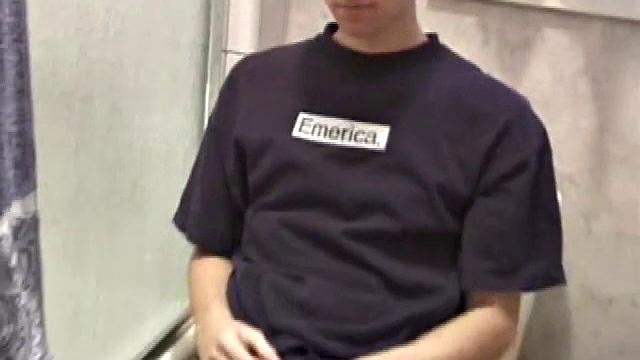 Dan Doe and Jayden have a little bet. Dan claims he can stand on the bathroom counter and shoot his load over onto the shower doors, 5 feet away. $10 is on the table and then $20. Jayden sits on the toilet and plays with himself.