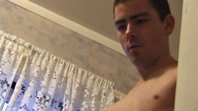 Dan Doe and Jayden have a little bet. Dan claims he can stand on the bathroom counter and shoot his load over onto the shower doors, 5 feet away. $10 is on the table and then $20. Jayden sits on the toilet and plays with himself.