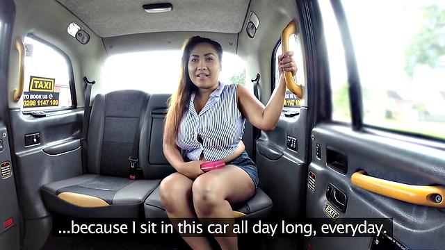 Thai masseuse gives a sloppy back rub & gives a wild POV handjob in a taxi