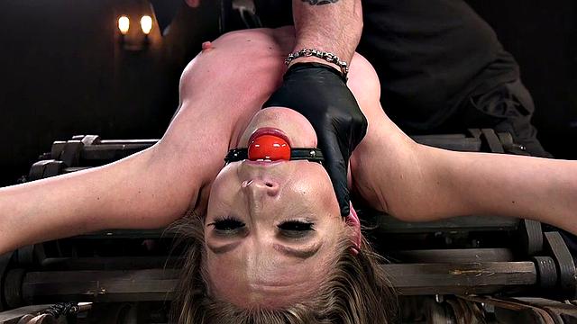 Bound bdsm submissive fingered while ball by dom