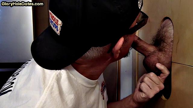 Moustache mature gay sucks gloryhole rod till cumming in mouth