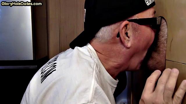 Moustache mature gay sucks gloryhole rod till cumming in mouth