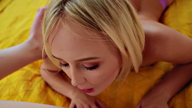 Blonde babe Summer Scissor gets her small tits pierced and licks her bald pussy in hot lesbian action