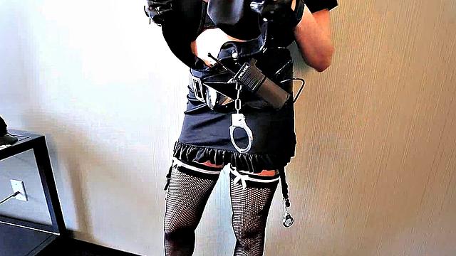 тесса фоулер соблазняет в образе сексуальной копши с блестящей грудью