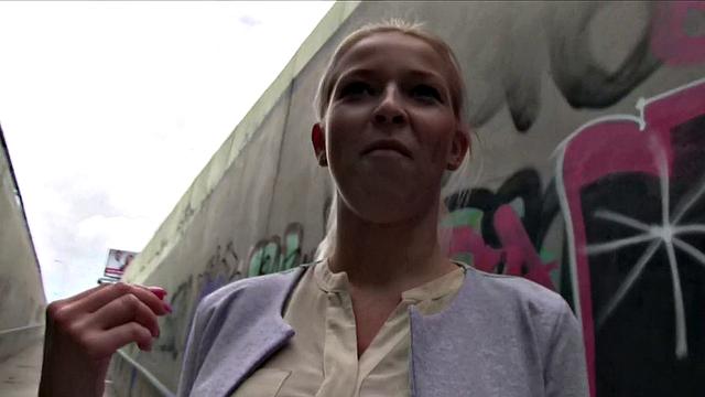 Big-titted blonde gets her tight pussy pounded in public by a lucky dude