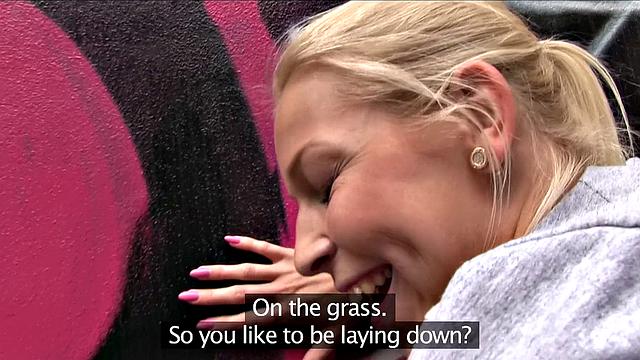 Big-titted blonde gets her tight pussy pounded in public by a lucky dude