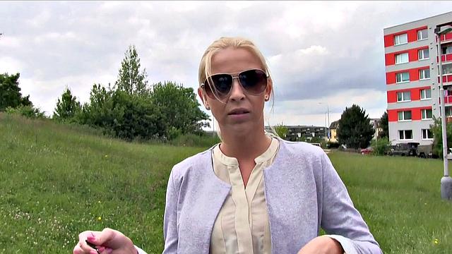 Big-titted blonde gets her tight pussy pounded in public by a lucky dude