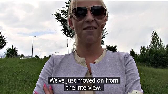 Big-titted blonde gets her tight pussy pounded in public by a lucky dude