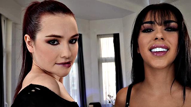GIRLSRIMMING - Barely-18 Euro babes, Black Angel & Matty Perez, invite guy for ass-licking threesome