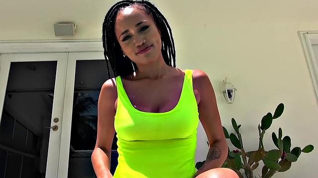 Watch how Juicy Cookie's big tits bounce while getting her wet pussy pounded in various positions by her man