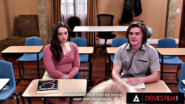 DEVILS FILM - Naughty Teacher Sarah Fucks With Two Horny Students Including Sophia Burns