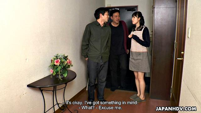 Manami Ueno has two visitors to pleasure her lonely pussy