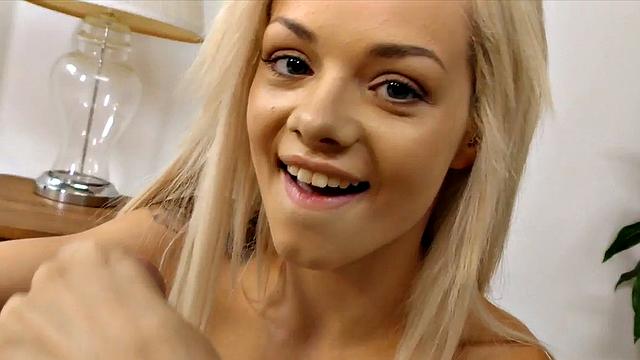 Skinny 21yo GF jerks cock in closeup POV and talks dirty