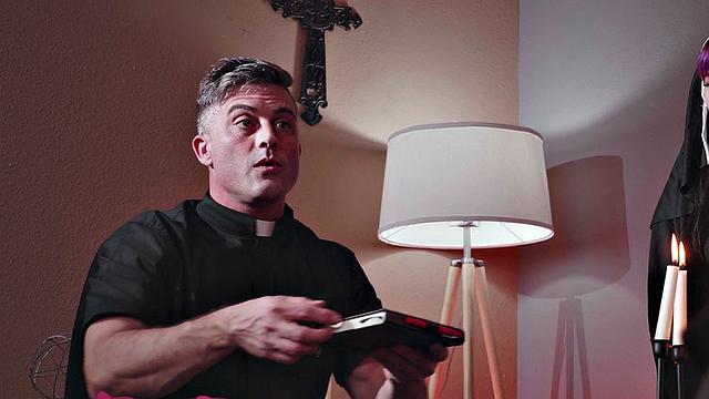 CFNM student sucks priests cock in dormitory