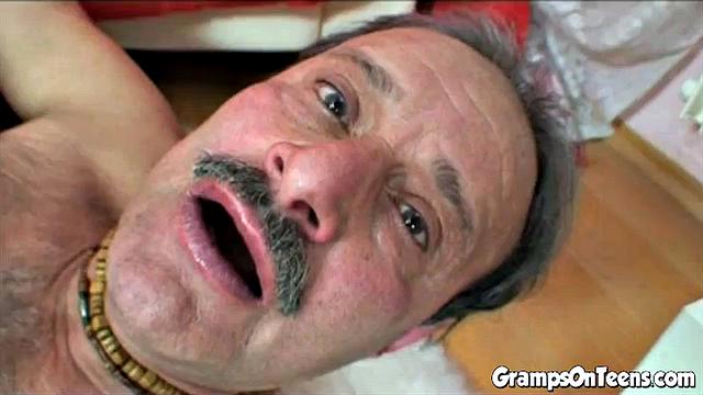 Slutty teen fucks grandpa in threeway