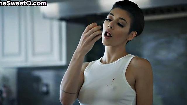 Slow food foreplay with wife