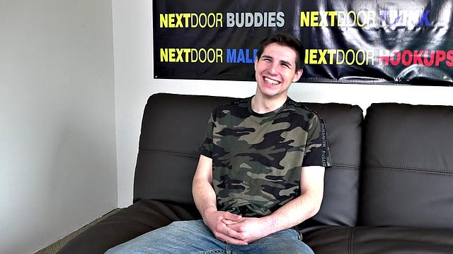 Athletic teen tugs his shaved dong at audition