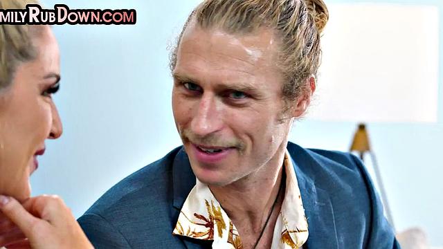 Oiled stepmom 3way rammed in wet pussy by stepson