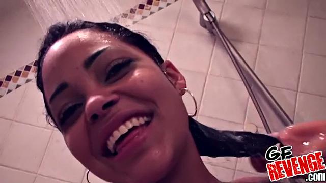 Enjoy a steamy POV shower with a bald brunette getting her pussy pounded and her tits jizzed in ecstasy