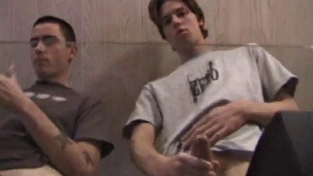 In this jerk off scene, Dan and Jayden get naked and stroke over a glass table. The camera is positioned underneath the glass, capturing jacking action and cum that shoots from their pulsating cocks.