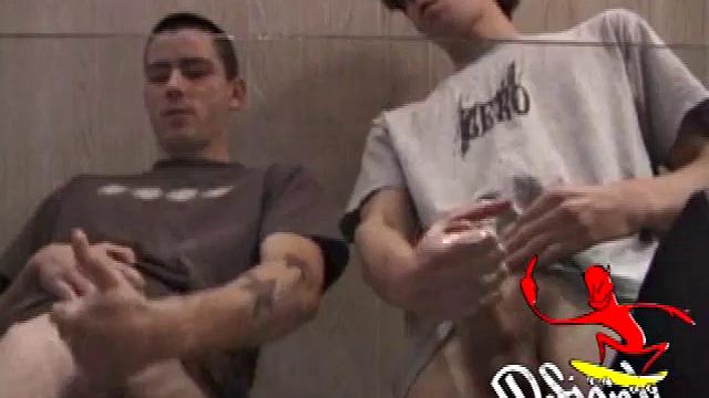 In this jerk off scene, Dan and Jayden get naked and stroke over a glass table. The camera is positioned underneath the glass, capturing jacking action and cum that shoots from their pulsating cocks.